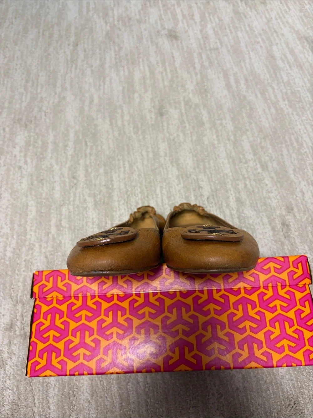 Tory Burch Tan Reva With Leather Logo Ballet Flats